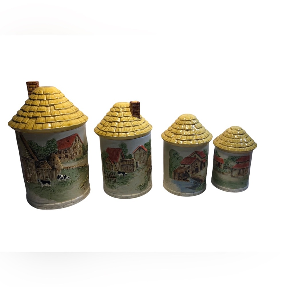 Set Of 4 Vintage Sears Farm life Canisters Made In Japan Textured
